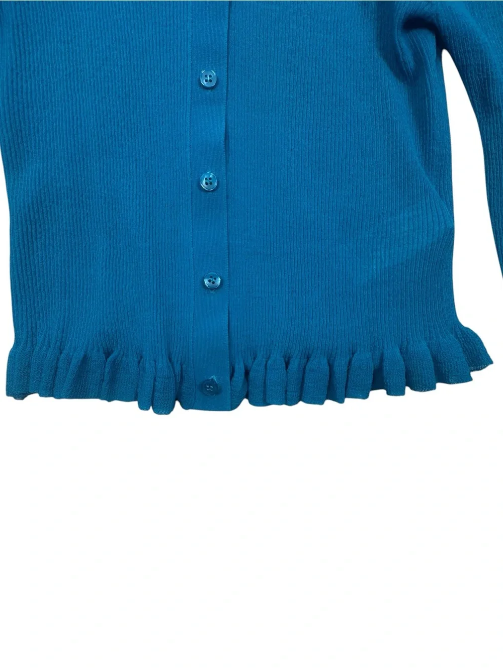 J.Crew‎ Ruffle-trim cotton gauze cardigan in Prussian Blue sz M